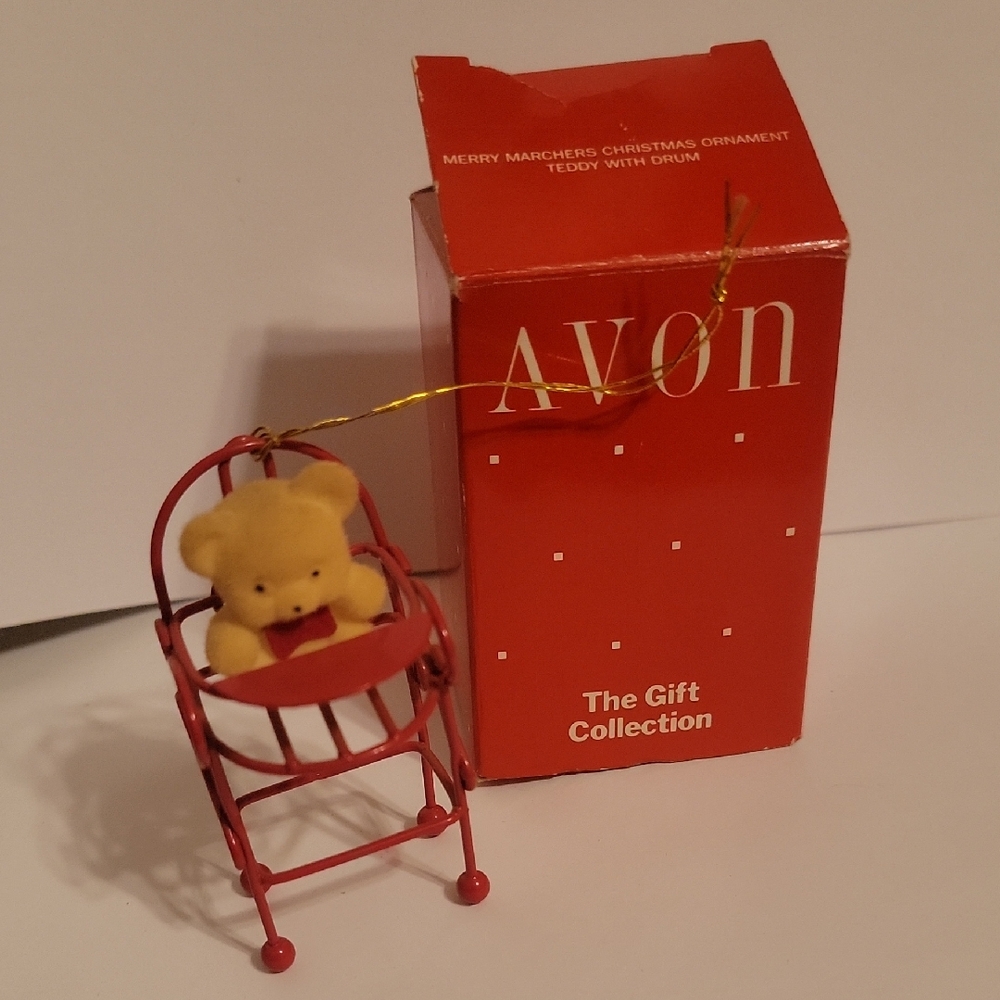 Avon Teddy Bear Ornament with Red Drum